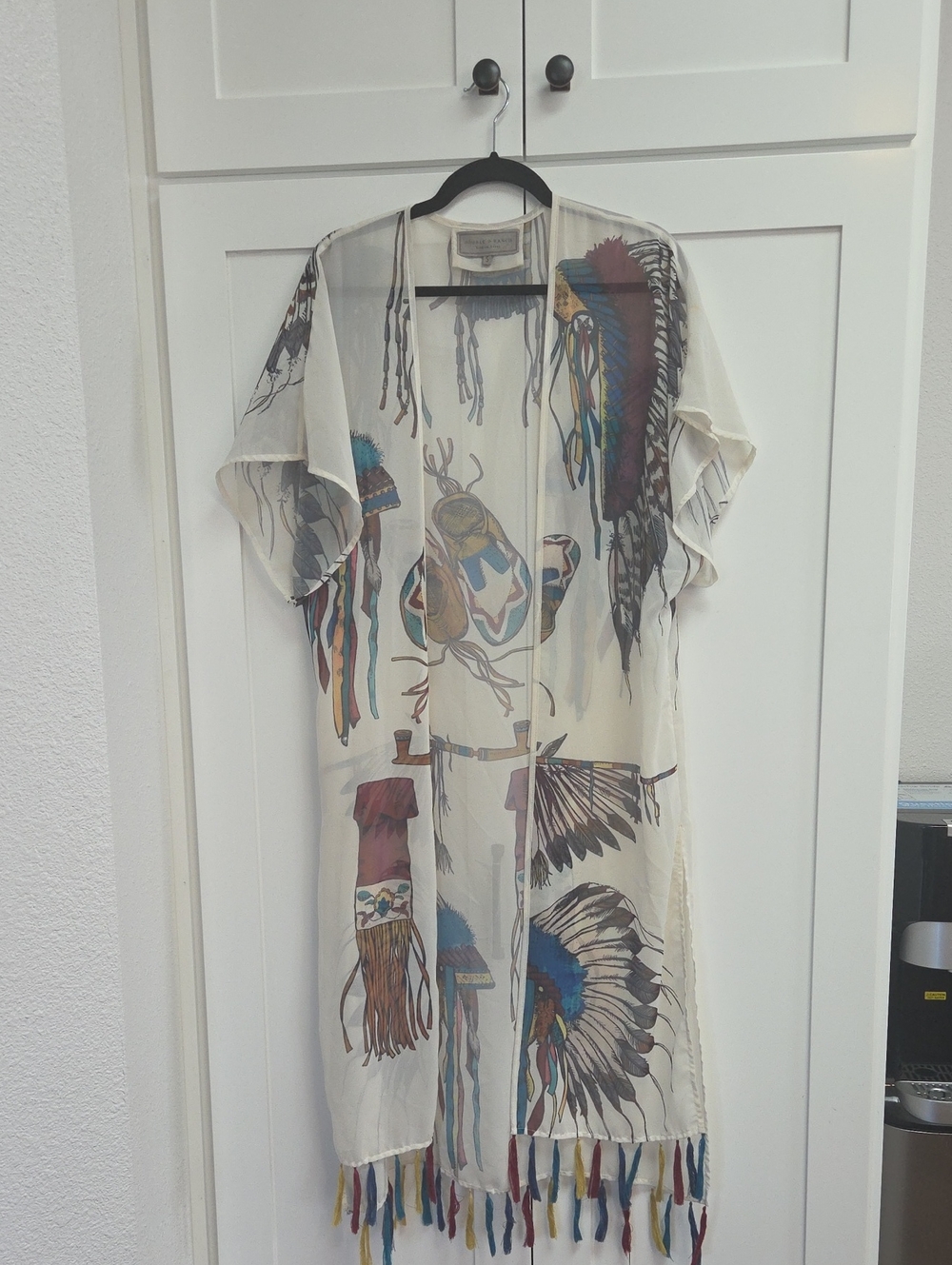 Double D Ranch Cream Open-Front Kimono with Multicolor Native-Inspired Print